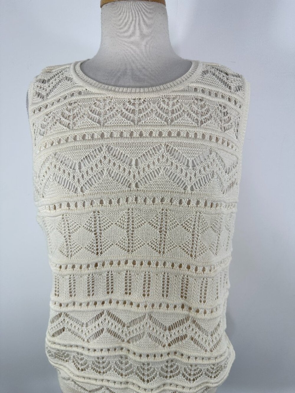 NWT Ralph Lauren Cream Black Label Sleeveless Crochet Knit Top Women's Sz XL - Picture 2 of 16